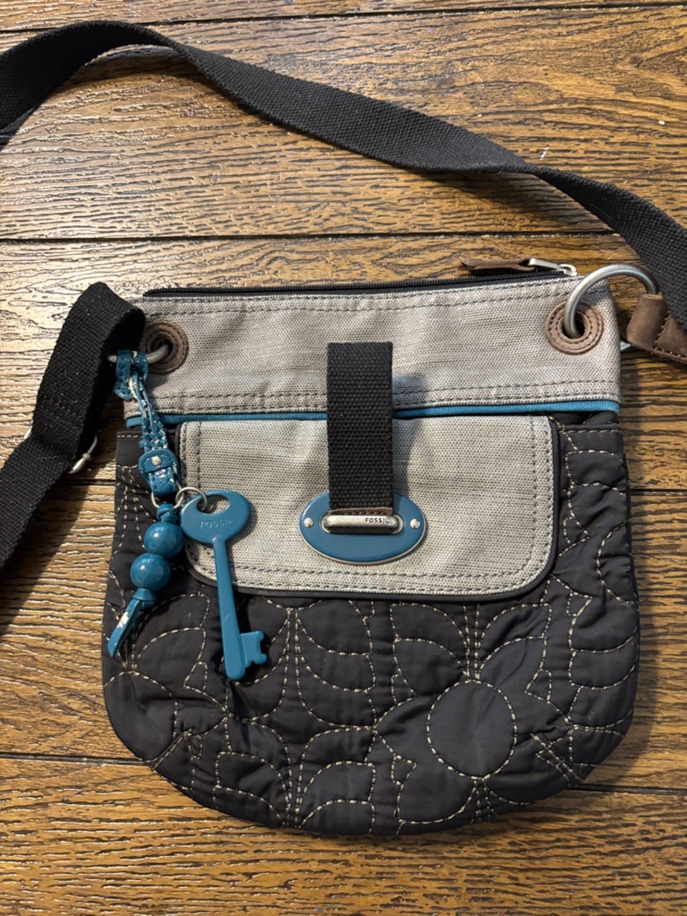 Fossil Quilted Crossbody Bag in Black, Gray and Teal